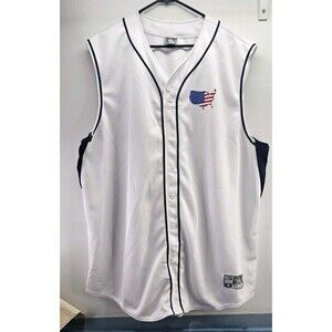 3XL Holloway White/Navy Baseball jersey With Left Baseball USA FLAG Chest Logo